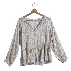 GAP Split Neck Peplum Top Size Small Blouse Skirted Hem Pink Blue Paisley 524249